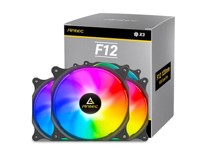 Antec F12 Racing ARGB 3 Pack w/ ARGB and PWM Controller. Full Spectrum ARGB lighting and efficient cooling. Visual appealing 120mm x 3 Case Fan.-0