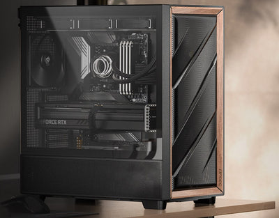 Antec Flux ATX, Black Premium Walnut Trim, 5x Black PWM Performance Fans. Ultra Cooling Design, ARGB Controller, Mid Tower Case-0