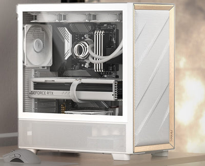 Antec Flux ATX, White Premium Birch Trim, 5x white PWM Performance Fans. Ultra Cooling Design, PWM ARGB Controller w/ MB Sync, Mid Tower Case-0