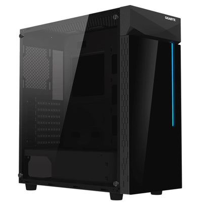 Gigabyte C200 RGB Tempered Glass ATX Mid-Tower PC Gaming Case 2x3.5' 2x2.5' 2xUSB3.0 Detachable Dust Filter Liquid Cooling PSU Shroud Design(BLACK)-0