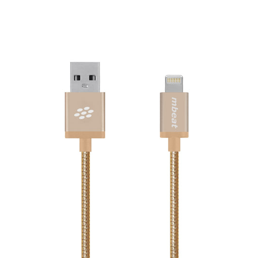 (LS) mbeat® 'Toughlink'1.2m Lightning Fast Charger Cable - Gold/Durable Metal Braided/MFI/Apple iPhone X 11 7S 7 8 Plus XR 6S 6 5 5S iPod iPad Mini Ai-0