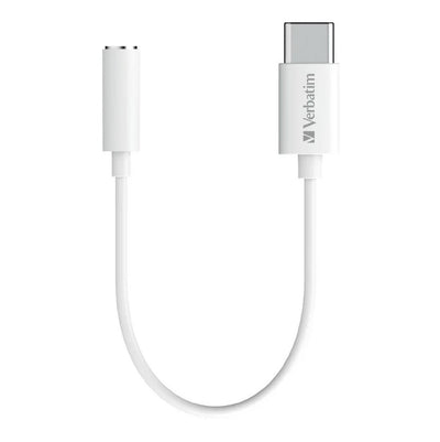 (LS)Verbatim USB-C to 3.5mm Headphone Jack 10cm - White, oxygen-free copper (OFC) delivers crystal clear high-quality audio listening pleasure, Iphone-0