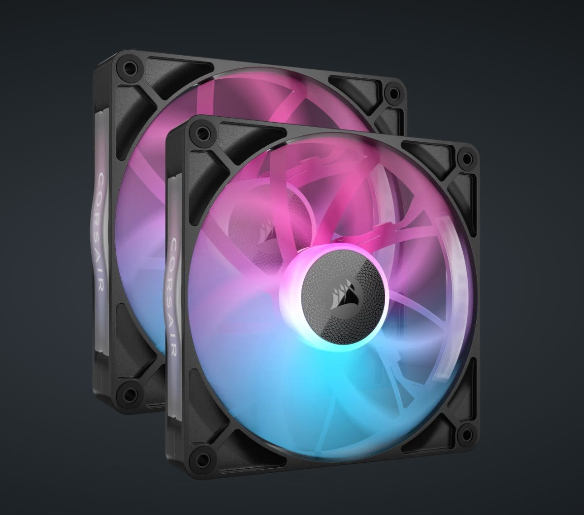 Corsair RX140 RGB Black ICUE Link 140mm PWM Dual Fan Kit. 2x Fans, Connectors. 1 x ICUE Link Hub, 60mm Cable 90 Degress, Link Cab.-0