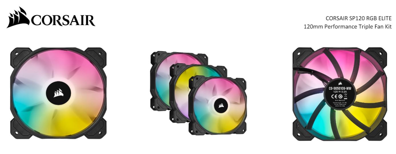 Corsair Black SP120 RGB ELITE, 120mm RGB LED PWM Fan with AirGuide, Low Noise, High CFM,  Triple Pack with Lighting Node CORE-0