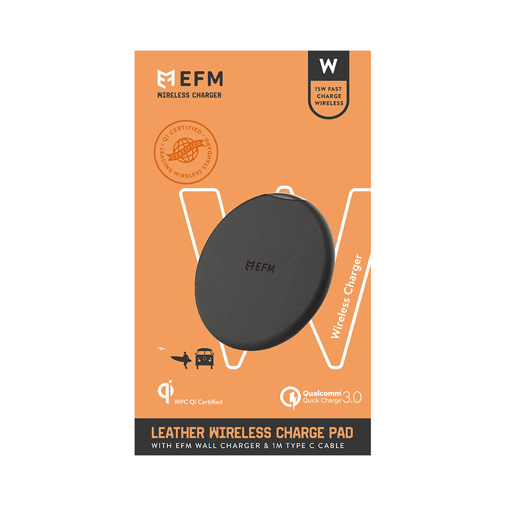 EFM Leather Wireless Charge Pad - 15W Qi WPC Certified with USB Wall Adapter-1