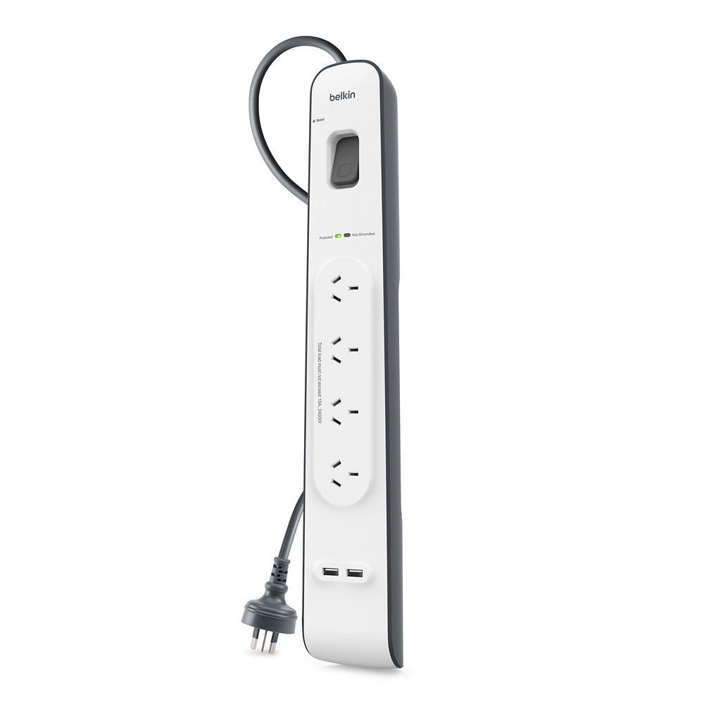 Belkin 2.4 Amp 4-Outlet with 2 USB Ports Surge Board - Universally compatible - White-0