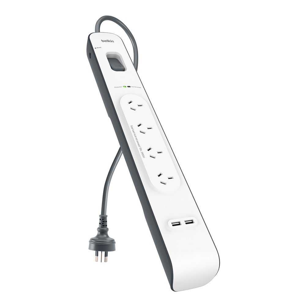 Belkin 2.4 Amp 4-Outlet with 2 USB Ports Surge Board - Universally compatible - White-1
