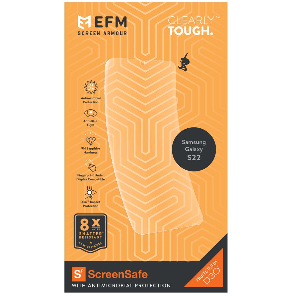 EFM ScreenSafe Film Screen Armour with D3O - For Samsung Galaxy S22 (6.1) - Clear/Black Frame-1