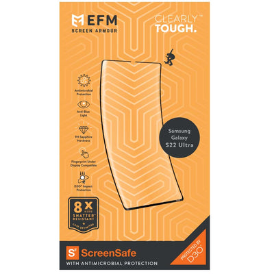 EFM ScreenSafe Film Screen Armour with D3O - For Samsung Galaxy S22 Ultra (6.8) - Clear/Black Frame-1