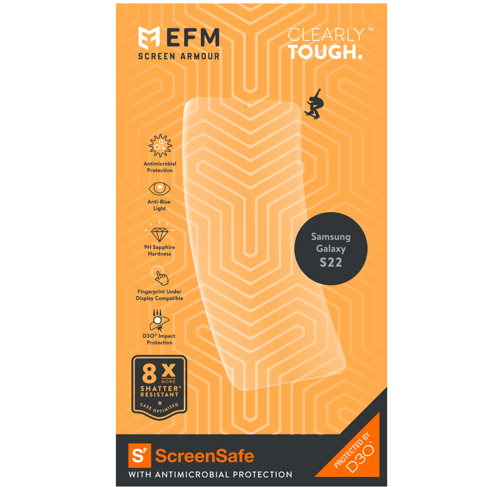 EFM ScreenSafe Film Screen Armour with D3O - For Samsung Galaxy S22 (6.1) - Clear/Black Frame-2