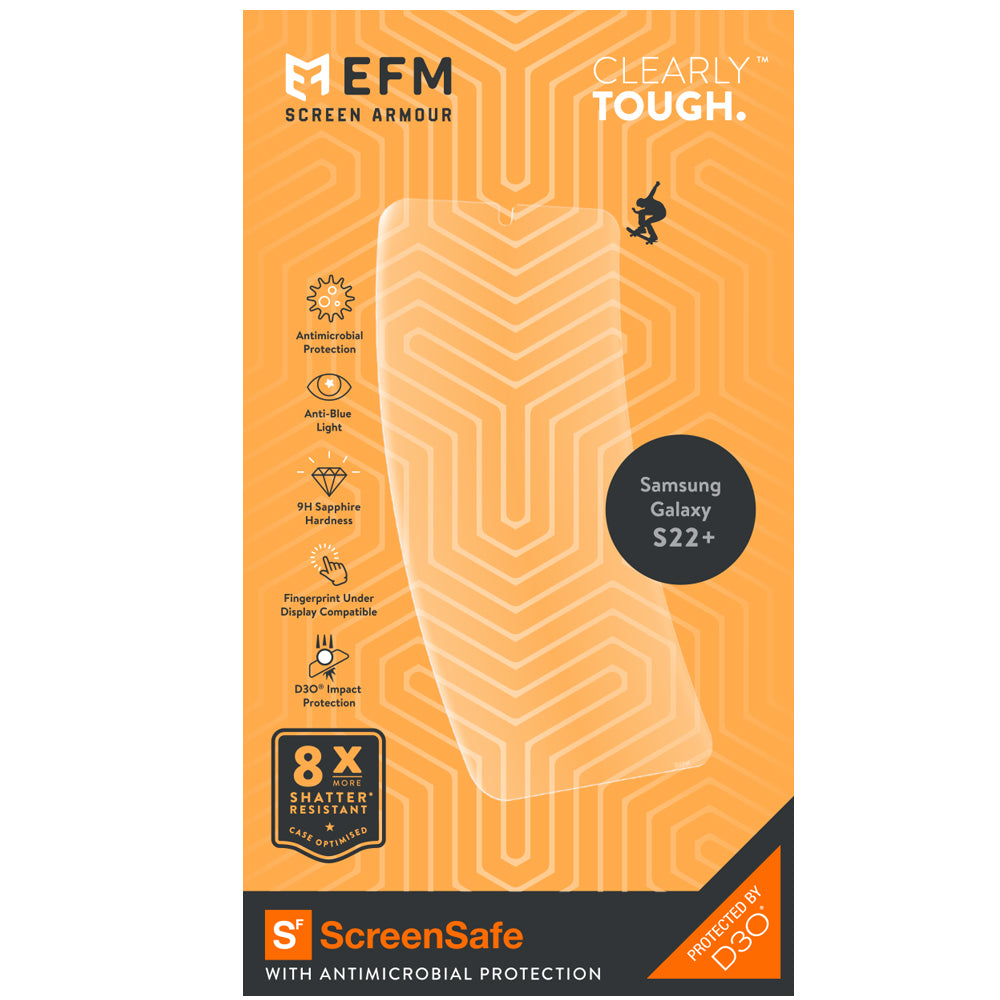 EFM ScreenSafe Film Screen Armour with D3O - For Samsung Galaxy S22+ (6.6) - Clear/Black Frame-3