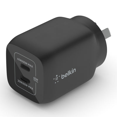 Belkin BOOST UP Dual USB-C Wall Charger - GaN Technology 65W with PPS-1