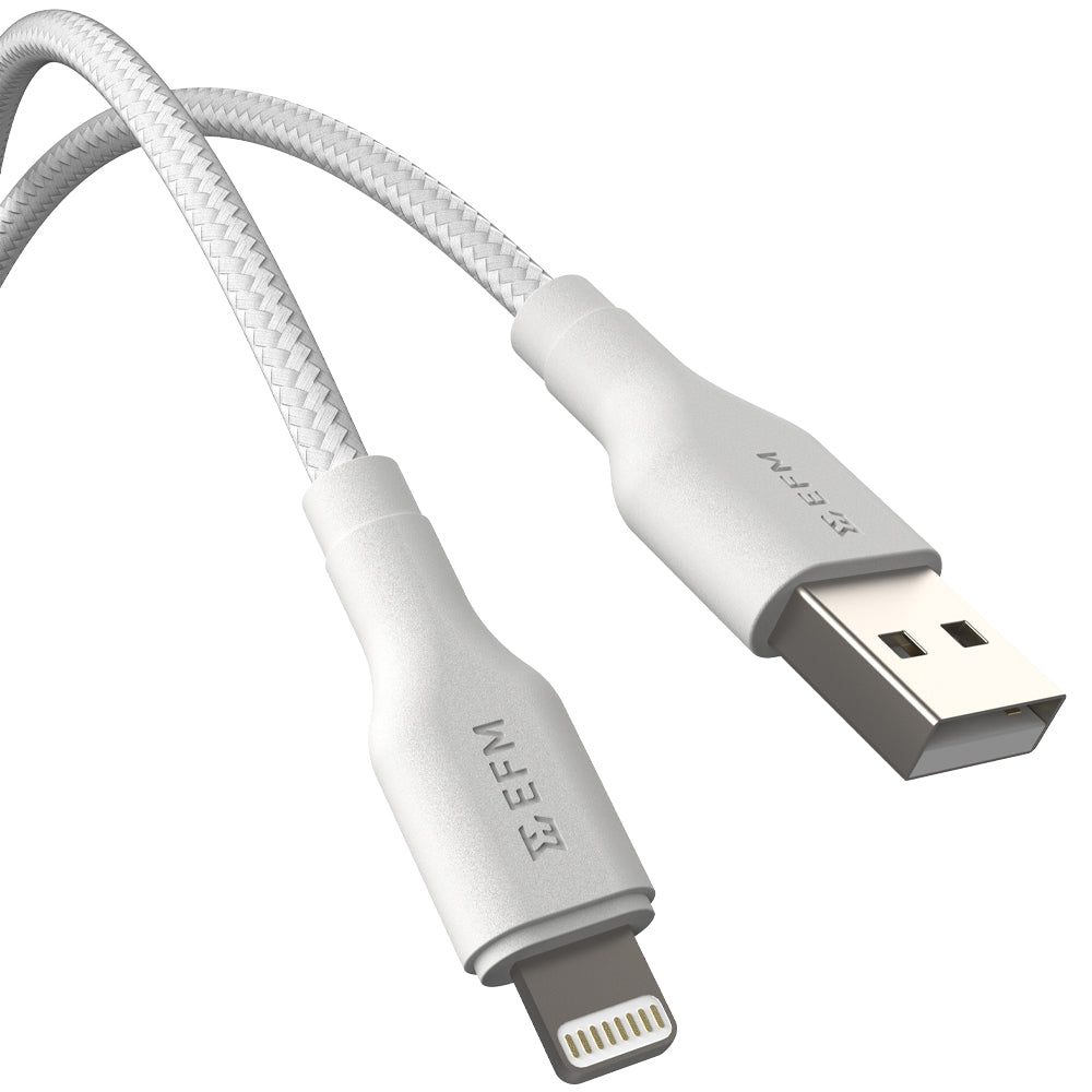 EFM USB-A to Lightning Braided Power and Data 1M Cable - Tested to withstand 20000+ bends - White-0
