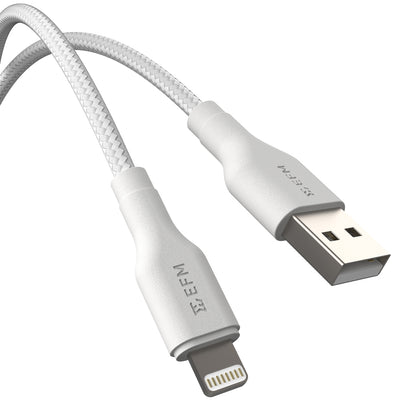 EFM USB-A to Lightning Braided Power and Data 2M Cable - Tested to withstand 20000+ bends - White-0