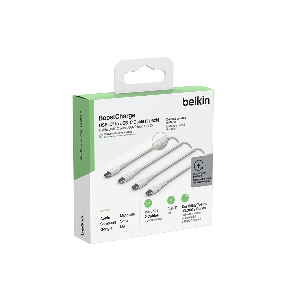 Belkin BoostCharge Braided USB-C to USB-C Cable - 2 Pack White-5