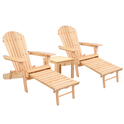 Gardeon 3PC Adirondack Outdoor Table and Chairs? Wooden Sun Lounge Beach Patio Natural-0