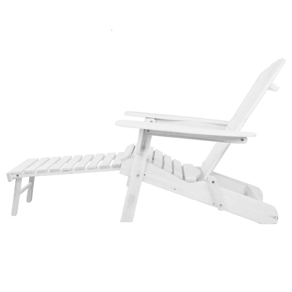 Gardeon 3PC Adirondack Outdoor Table and Chairs Wooden Sun Lounge Beach Patio White-3