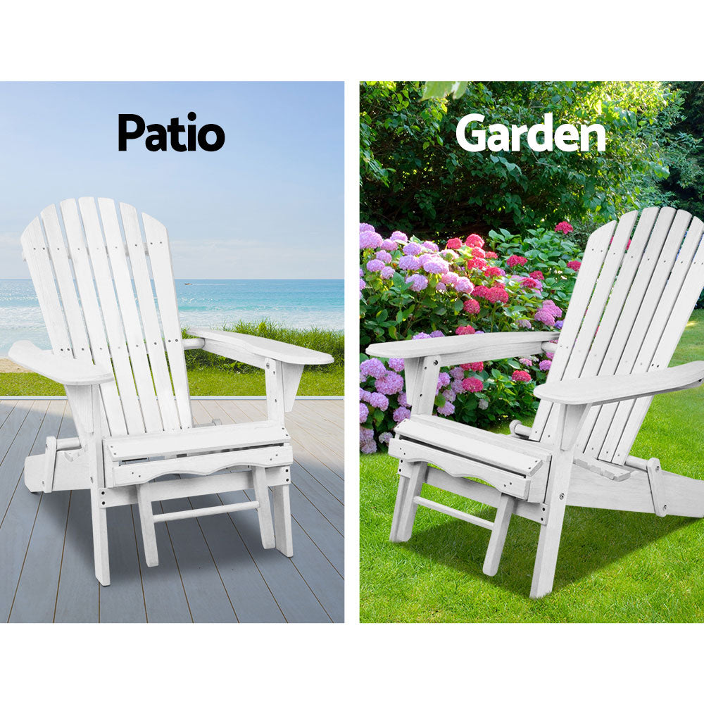 Gardeon 3PC Adirondack Outdoor Table and Chairs Wooden Sun Lounge Beach Patio White-9