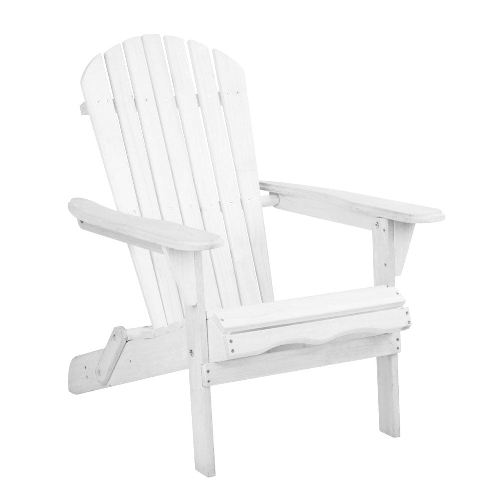 Gardeon Adirondack Outdoor Chairs Wooden Foldable Beach Chair Patio Furniture White-0