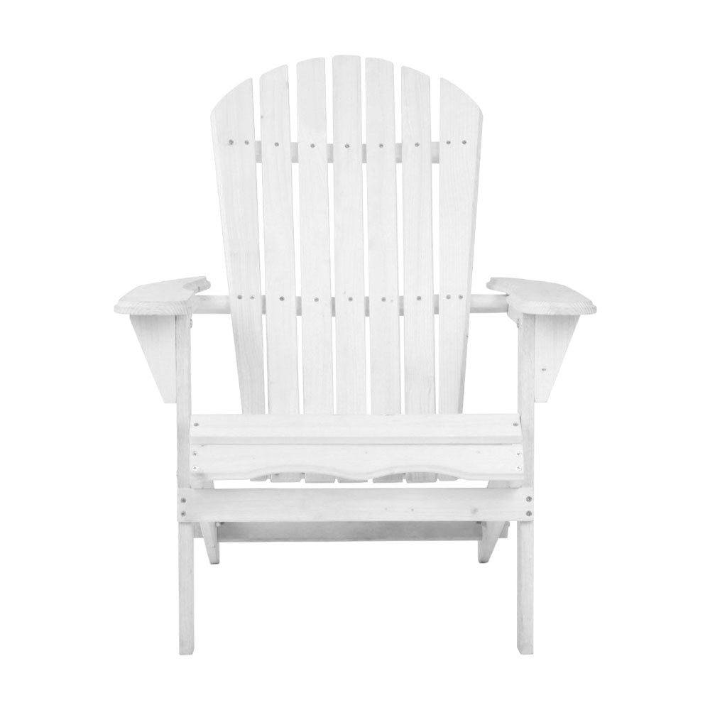 Gardeon Adirondack Outdoor Chairs Wooden Foldable Beach Chair Patio Furniture White-2