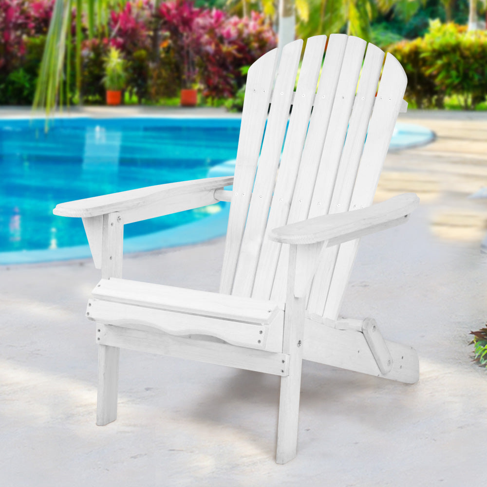 Gardeon Adirondack Outdoor Chairs Wooden Foldable Beach Chair Patio Furniture White-7