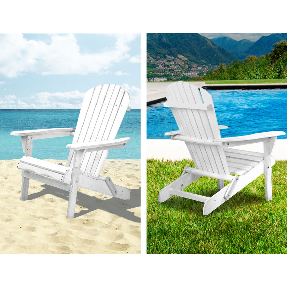 Gardeon Adirondack Outdoor Chairs Wooden Foldable Beach Chair Patio Furniture White-9