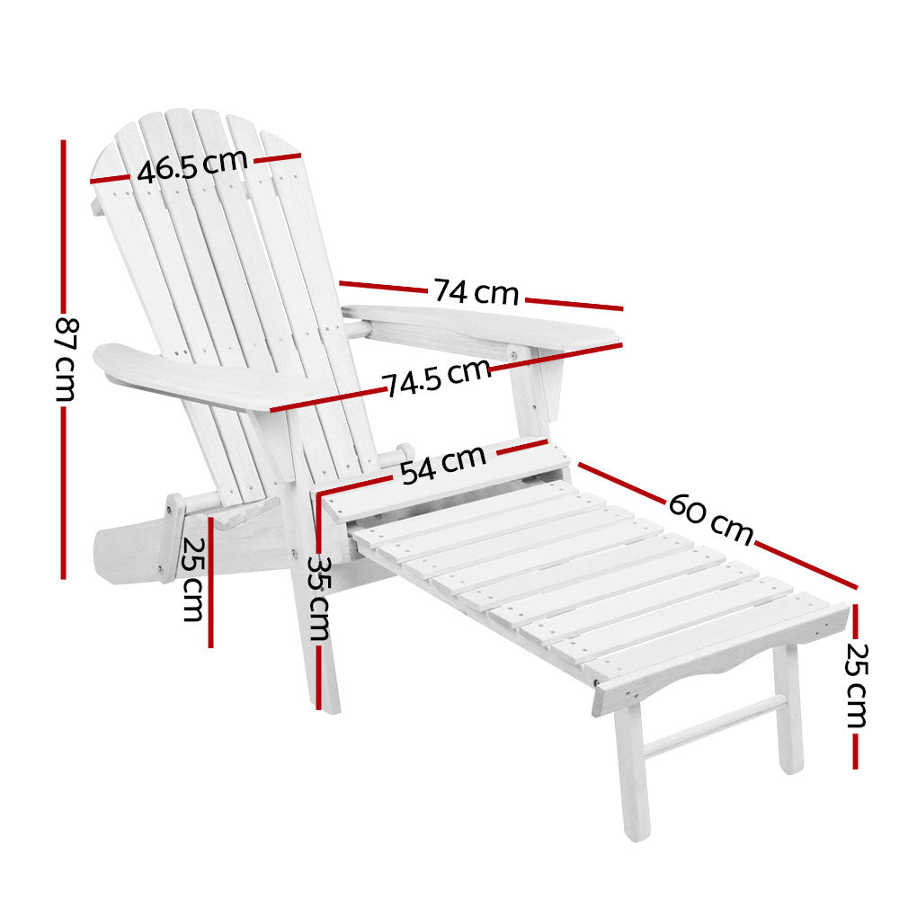 Gardeon Sun Lounge Outdoor Chairs Wooden Foldable Patio Furniture Adirondack White-1