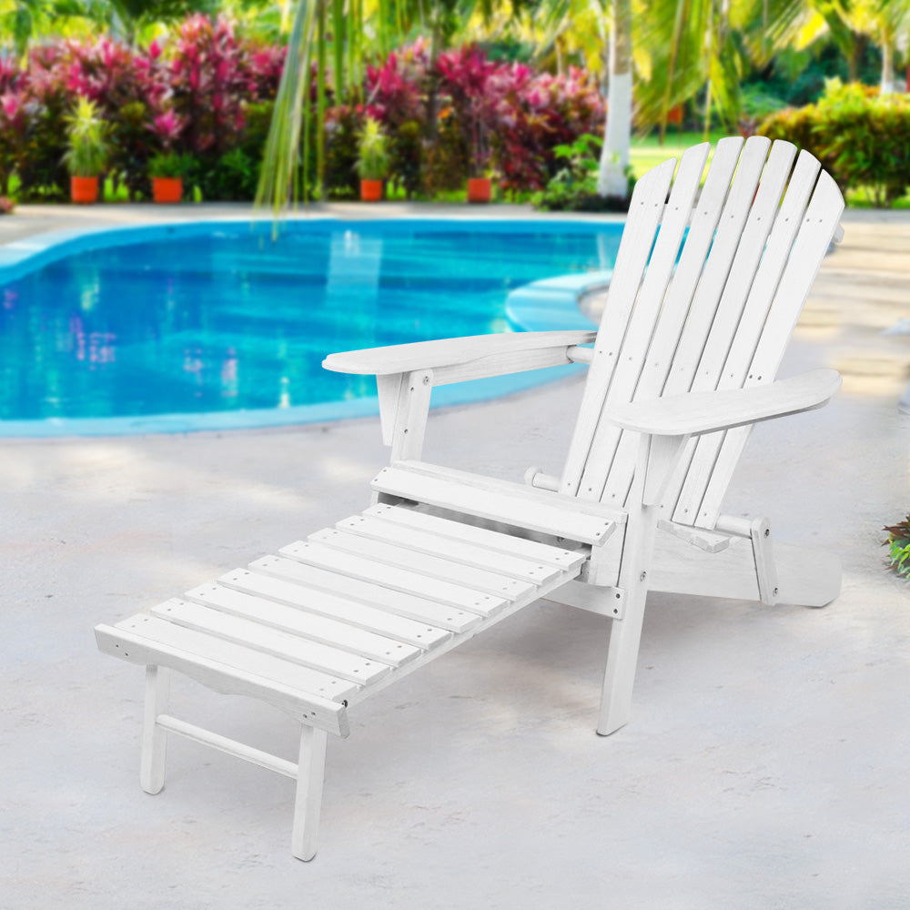 Gardeon Sun Lounge Outdoor Chairs Wooden Foldable Patio Furniture Adirondack White-7