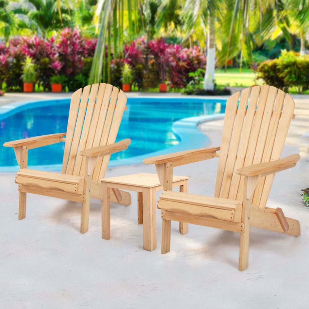 Gardeon 3PC Adirondack Outdoor Table and Chairs Wooden Foldable Beach Chair Natural-7