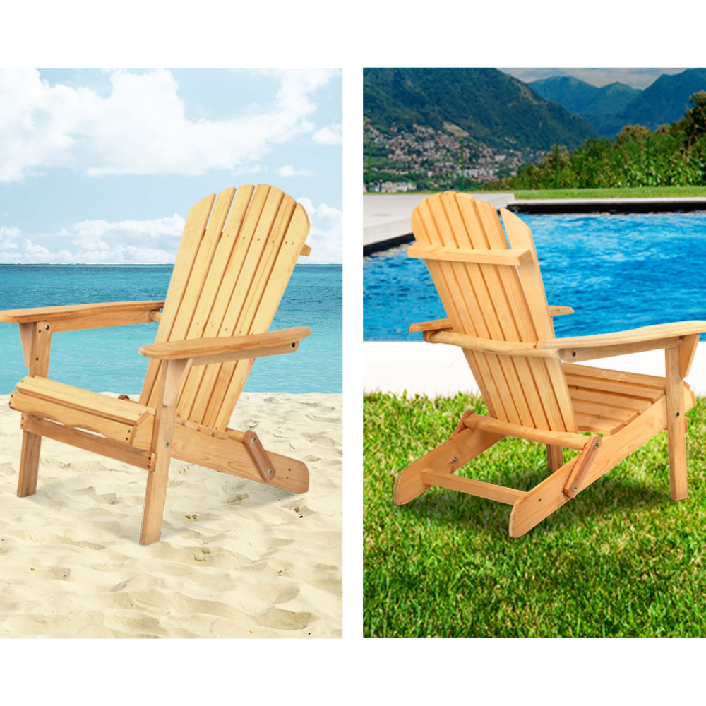 Gardeon 3PC Adirondack Outdoor Table and Chairs Wooden Foldable Beach Chair Natural-10