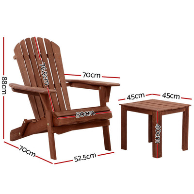 Gardeon 3PC Adirondack Outdoor Table and Chairs Wooden Foldable Beach Chair Brown-1