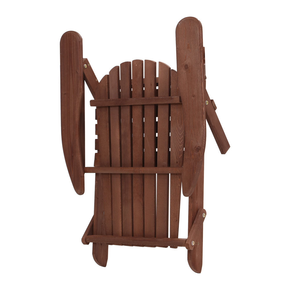 Gardeon 3PC Adirondack Outdoor Table and Chairs Wooden Foldable Beach Chair Brown-4