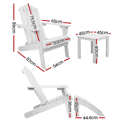 Gardeon 5PC Adirondack Outdoor Table and Chairs Wooden Sun Lounge Patio Furniture White-1