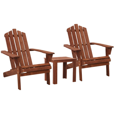 Gardeon 3PC Adirondack Outdoor Table and Chairs Wooden Beach Chair Brown-0