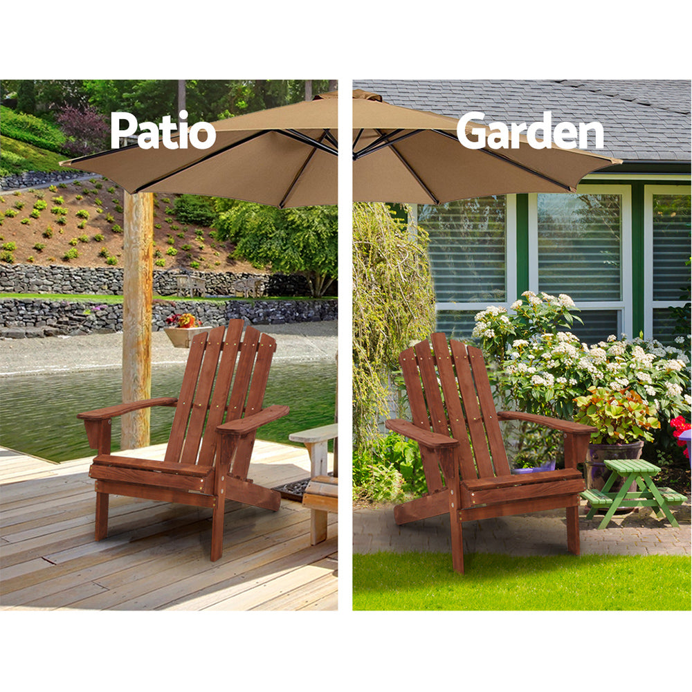 Gardeon 3PC Adirondack Outdoor Table and Chairs Wooden Beach Chair Brown-13