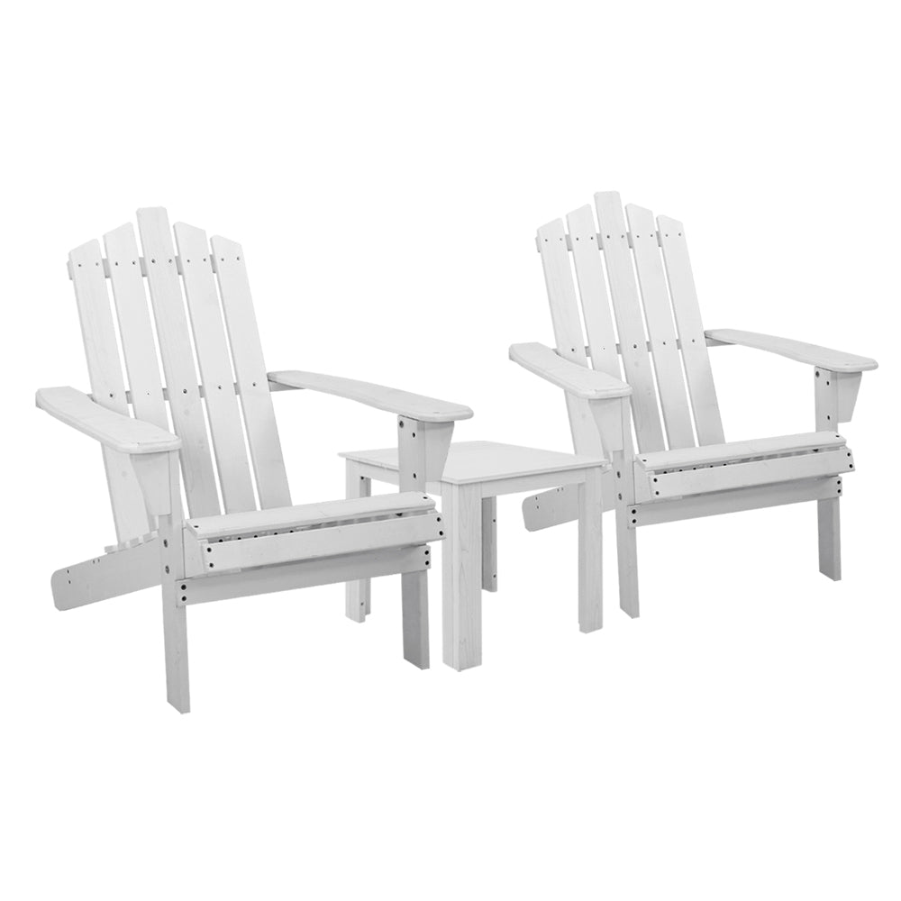 Gardeon 3PC Adirondack Outdoor Table and Chairs Wooden Beach Chair White-0