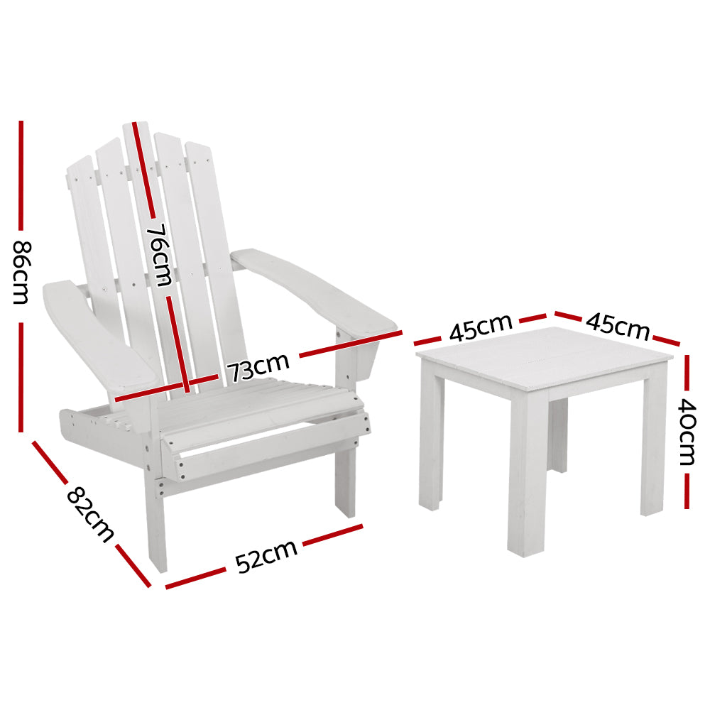 Gardeon 3PC Adirondack Outdoor Table and Chairs Wooden Beach Chair White-1