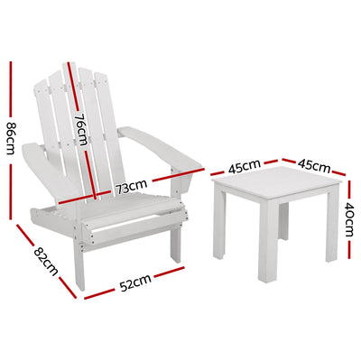 Gardeon 3PC Adirondack Outdoor Table and Chairs Wooden Beach Chair White-1