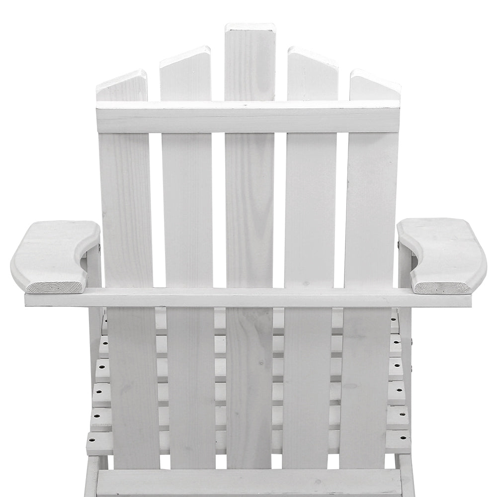 Gardeon 3PC Adirondack Outdoor Table and Chairs Wooden Beach Chair White-4