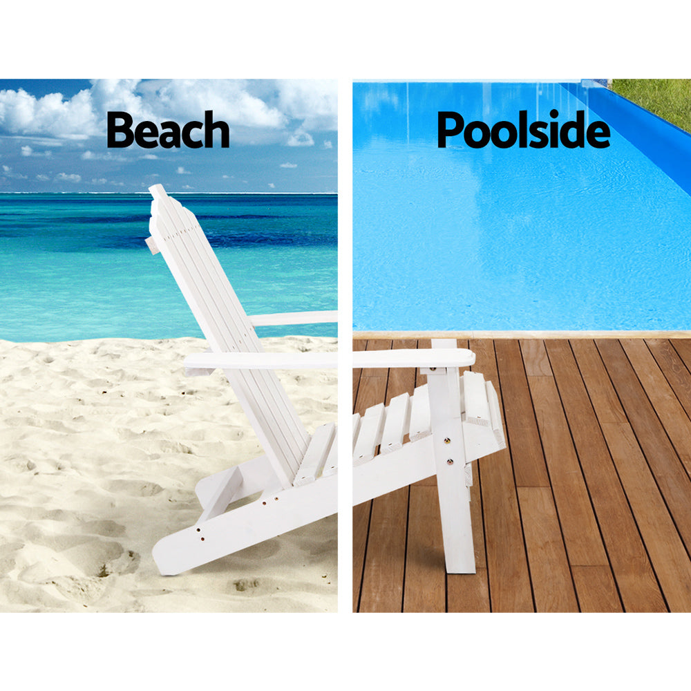 Gardeon 3PC Adirondack Outdoor Table and Chairs Wooden Beach Chair White-12