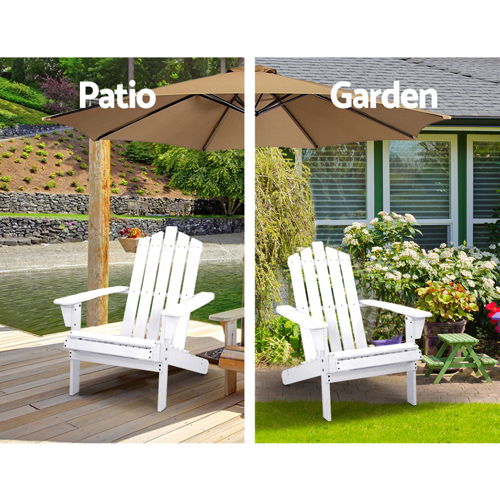 Gardeon 3PC Adirondack Outdoor Table and Chairs Wooden Beach Chair White-13