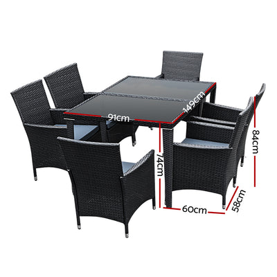 Gardeon Outdoor Dining Set 7 Piece Wicker Lounge Setting Black-1