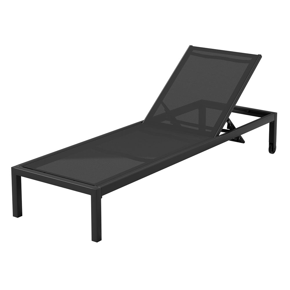 Gardeon Sun Lounge Outdoor Lounger Aluminium Folding Beach Chair Wheels Black-0