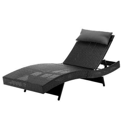 Gardeon Sun Lounge Wicker Lounger Outdoor Furniture Beach Chair Garden Adjustable Black-0