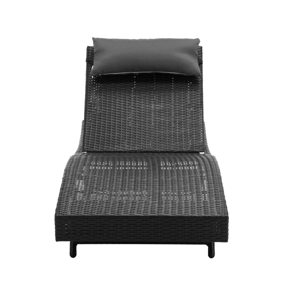 Gardeon 2PC Sun Lounge Wicker Lounger Outdoor Furniture Beach Chair Garden Adjustable Black-2