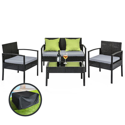 Gardeon Outdoor Sofa Set Wicker Lounge Setting Table and Chairs Storage Cover-0