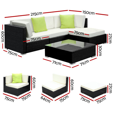 Gardeon 5-Piece Outdoor Sofa Set Wicker Couch Lounge Setting Cover-1