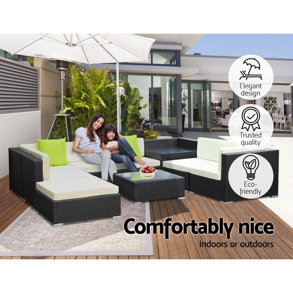 Gardeon 9-Piece Outdoor Sofa Set Wicker Couch Lounge Setting Cover-5