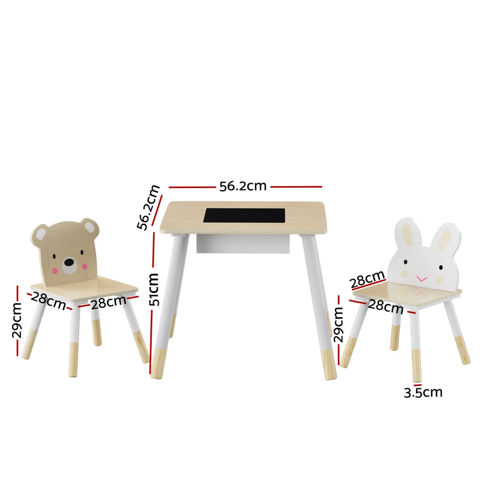 Keezi 3PCS Kids Table and Chairs Set Activity Desk Chalkboard Toy Hidden Storage-1