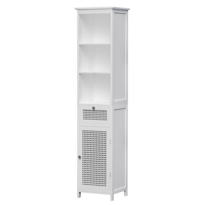 Artiss Bathroom Cabinet Storage 161cm White Rattan Tallboy Toilet Cupboard-0